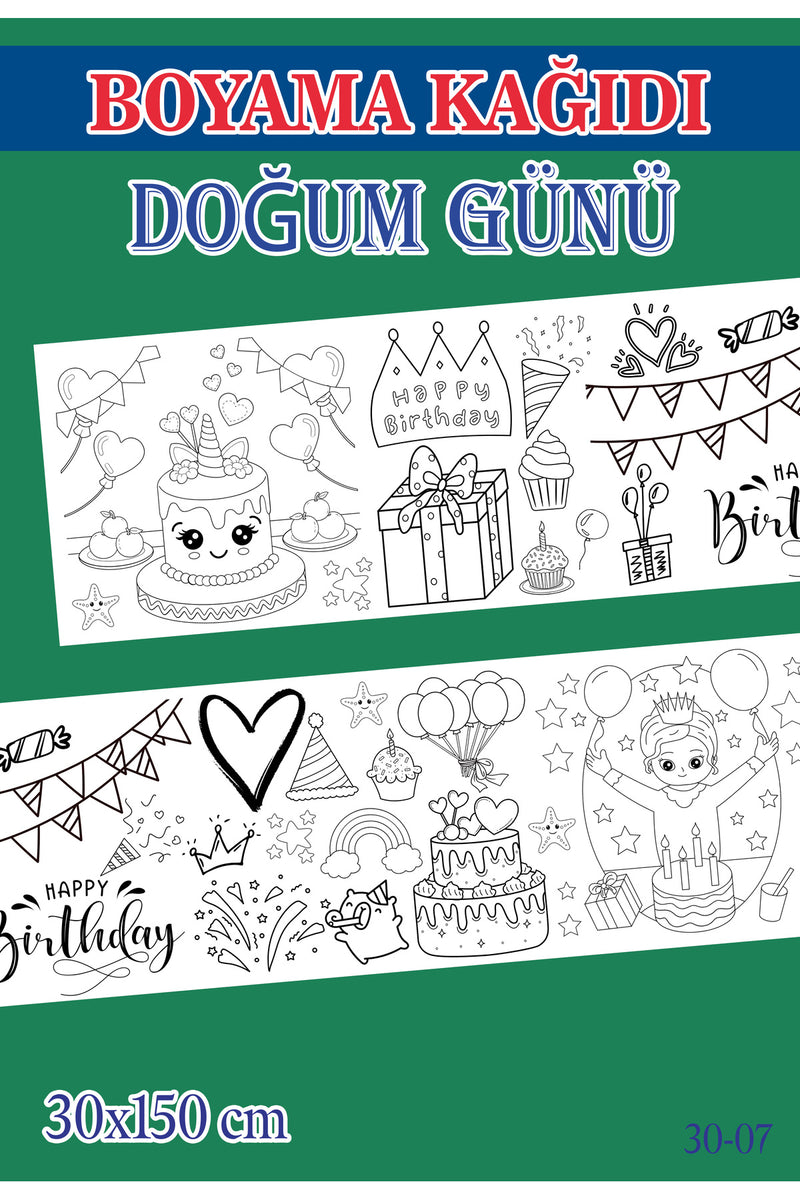 1,5 mt Doğum Günü Tema Çocuk Aktivite Dev Boyama Kağıdı