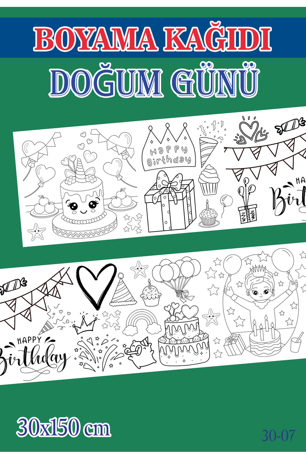 1,5 mt Doğum Günü Tema Çocuk Aktivite Dev Boyama Kağıdı