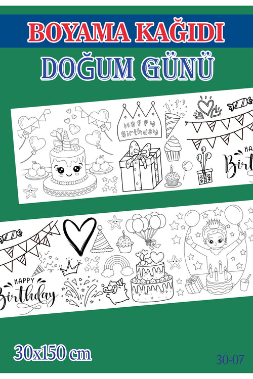 1,5 mt Doğum Günü Tema Çocuk Aktivite Dev Boyama Kağıdı