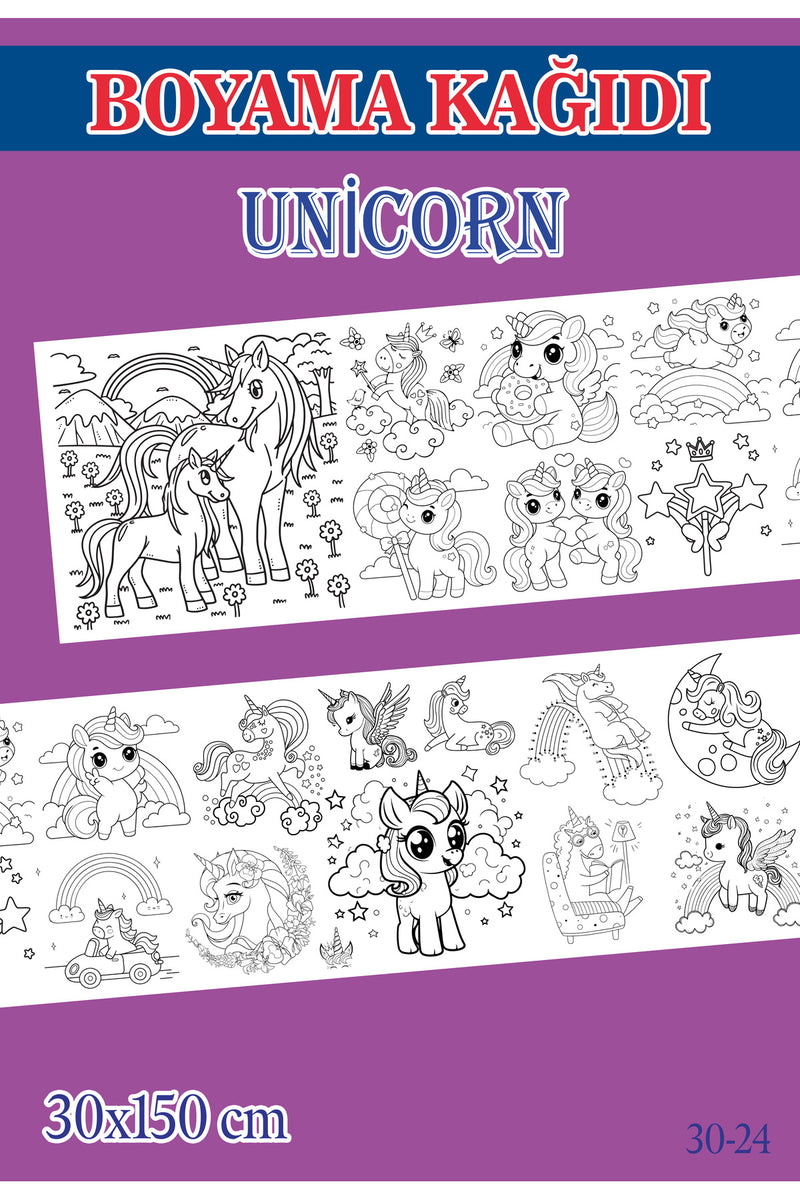 1,5 mt Unicorn Tema Çocuk Aktivite Dev Boyama Kağıdı