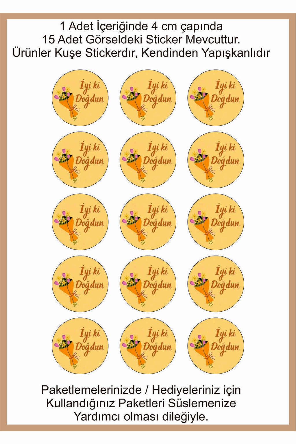 Doğum Günü tebrik sticker seti, 4x4 cm 15 adet Etiket seti