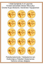 Doğum Günü tebrik sticker seti, 4x4 cm 15 adet Etiket seti