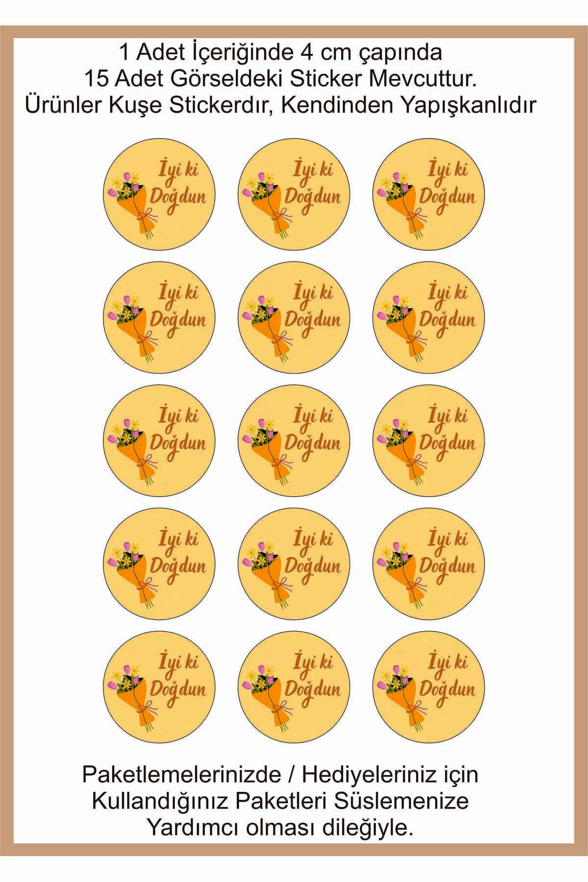 Doğum Günü tebrik sticker seti, 4x4 cm 15 adet Etiket seti