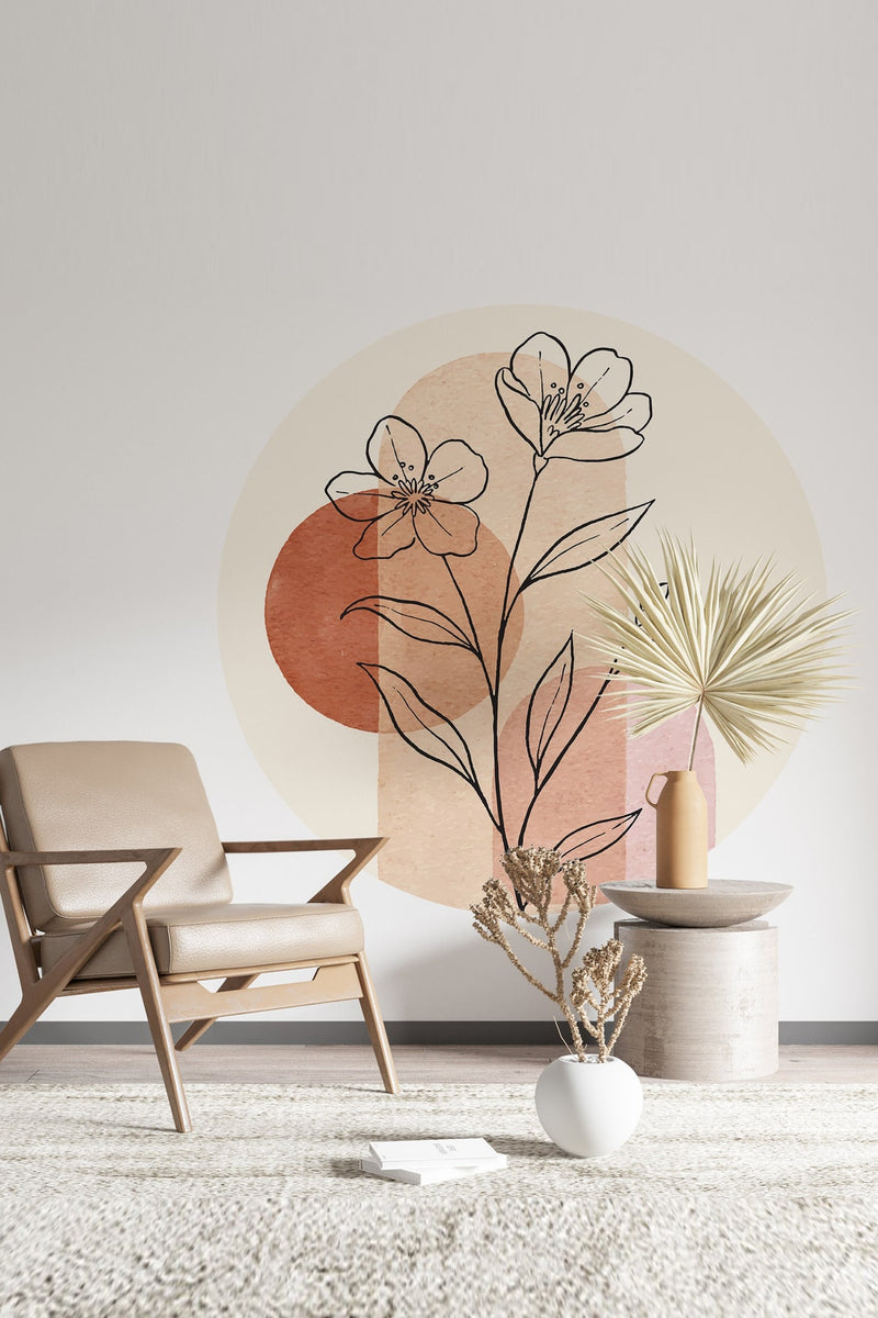 Yuvarlak Boho Çizgisel Çiçekli Dekoratif Duvar Sticker - Sim639