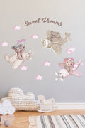 Pembe 3 Kafadar Pilot Ayılar Duvar Sticker Seti