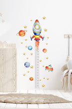 Boy Ölçer Uzay Roket Temalı Çocuk Odası Duvar Dekorasyon Sticker Seti