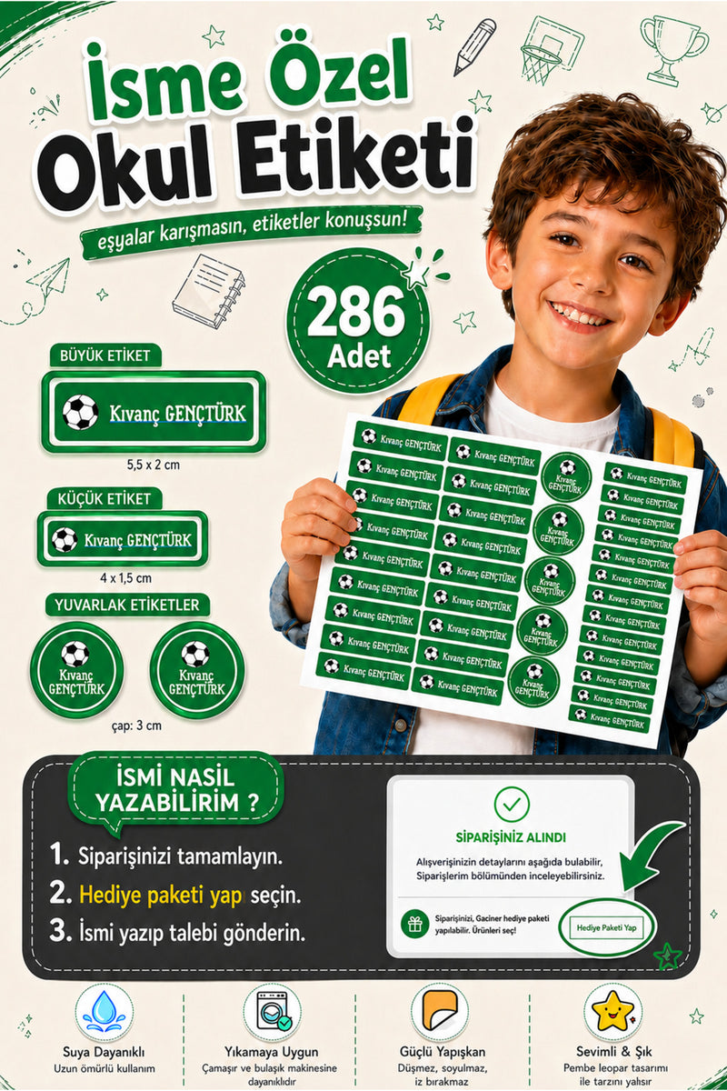 Okul Etiketi Futbol Temalı Kalem Defter Etiketi Özel İsim Yazılabilen Etiket 286 Adet İsim Etiketi