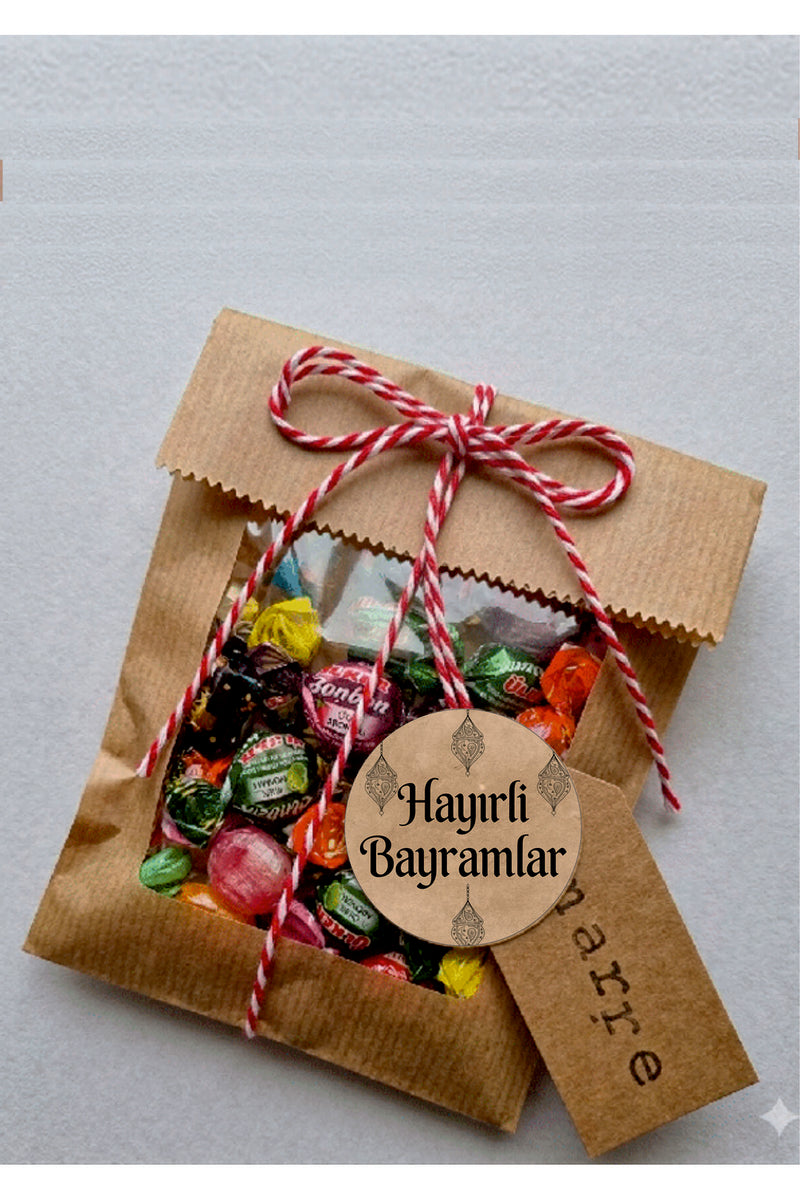 Hayırlı Bayramlar yazılı, Paketleme Kutularına Özel Tasarım Etiketler 4 cm Çapında 15 Adet Etiket