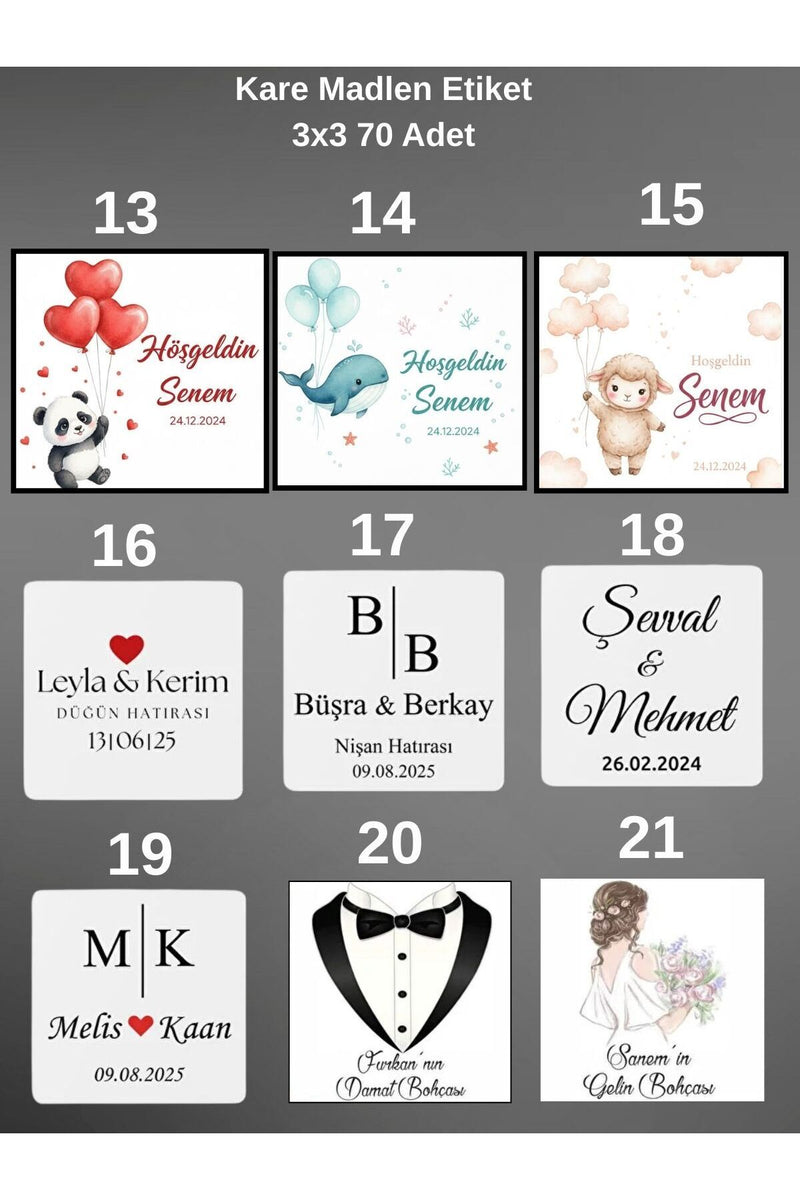 Kişiye Özel Kolonya ve Çikolata Etiketleri - Baby Shower Sticker (4x5 cm, 60Adet)