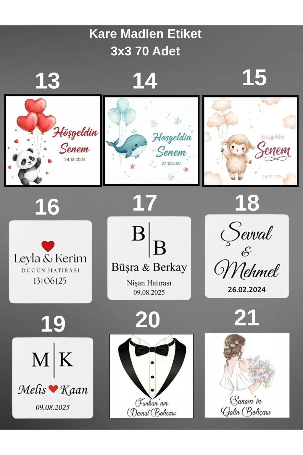 Kişiye Özel Kolonya ve Çikolata Etiketleri - Baby Shower Sticker (4x5 cm, 60Adet)