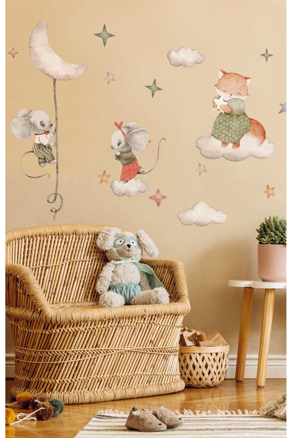 Pastel Sevimli Tilki ve Fare Kardeşler Çocuk Odası Duvar Sticker Seti