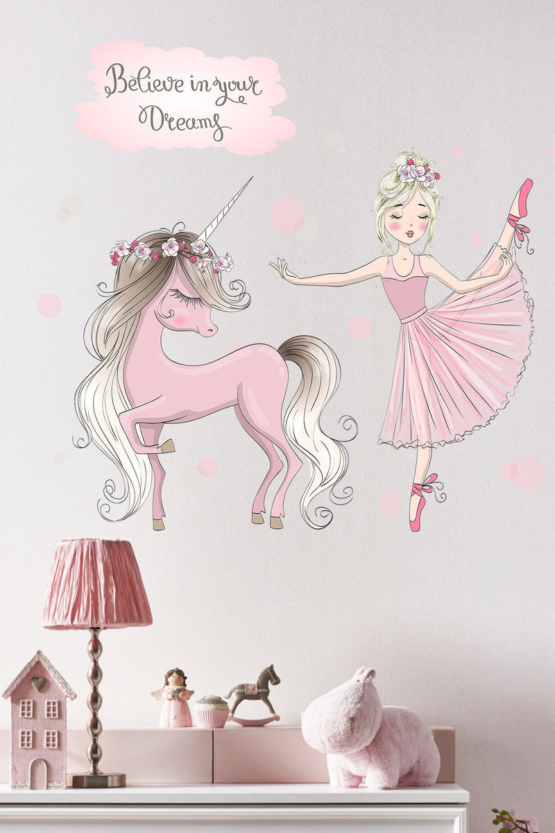 Balerin Ve Unicorn Çocuk Odası Sticker