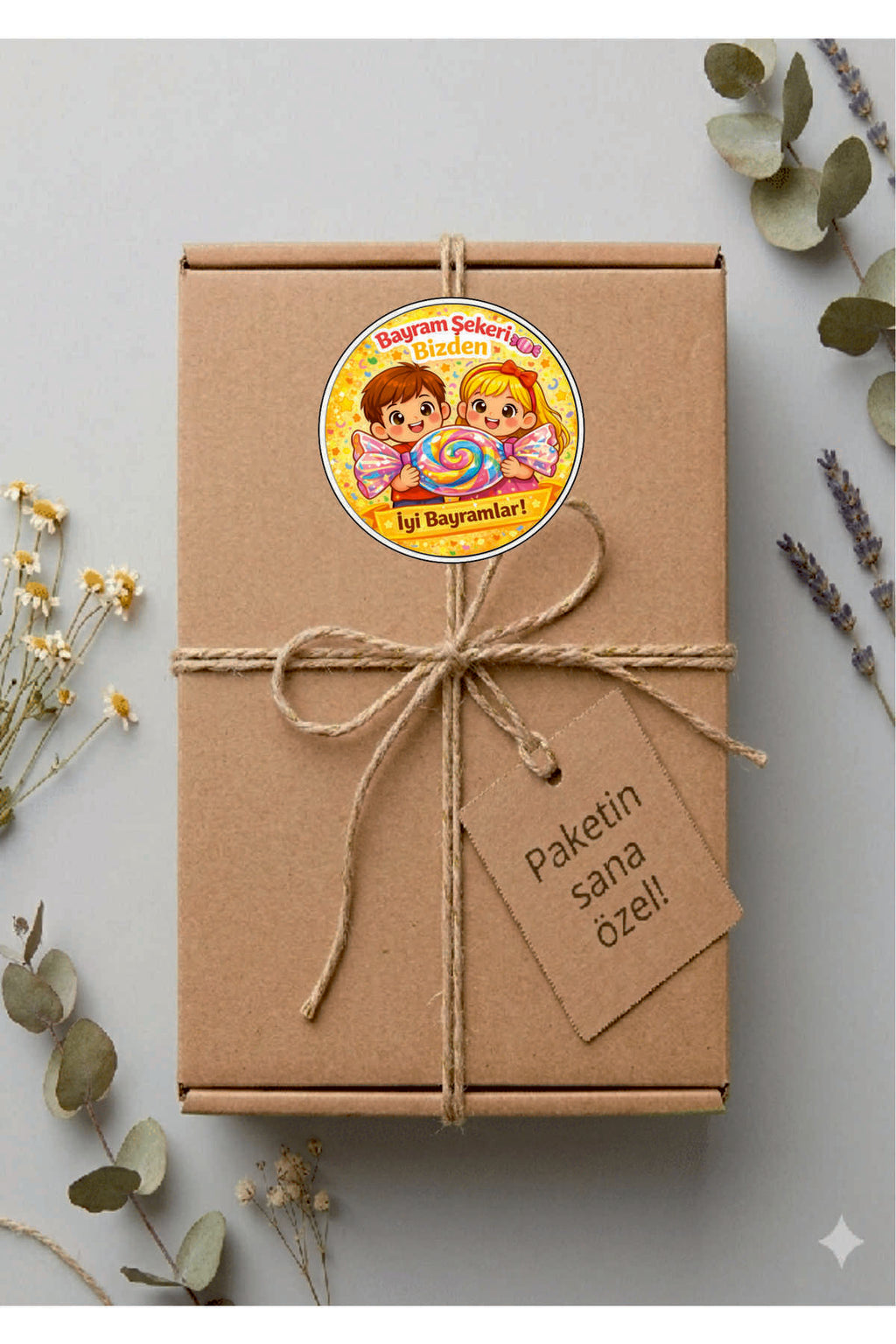 İyi Bayramlar yazılı, Paketleme Kutularına Özel Tasarım Etiketler 4 cm Çapında 15 Adet Etiket