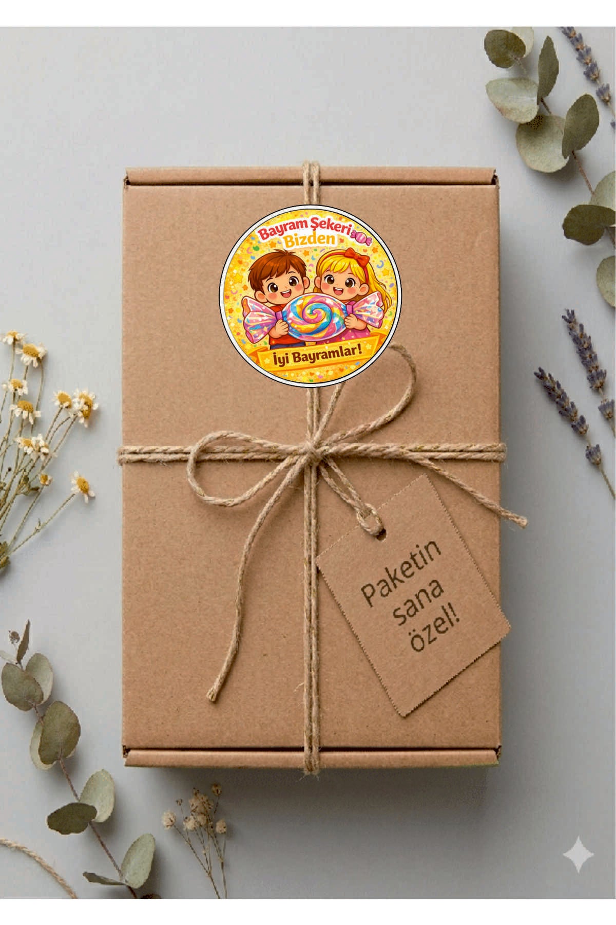 İyi Bayramlar yazılı, Paketleme Kutularına Özel Tasarım Etiketler 4 cm Çapında 15 Adet Etiket