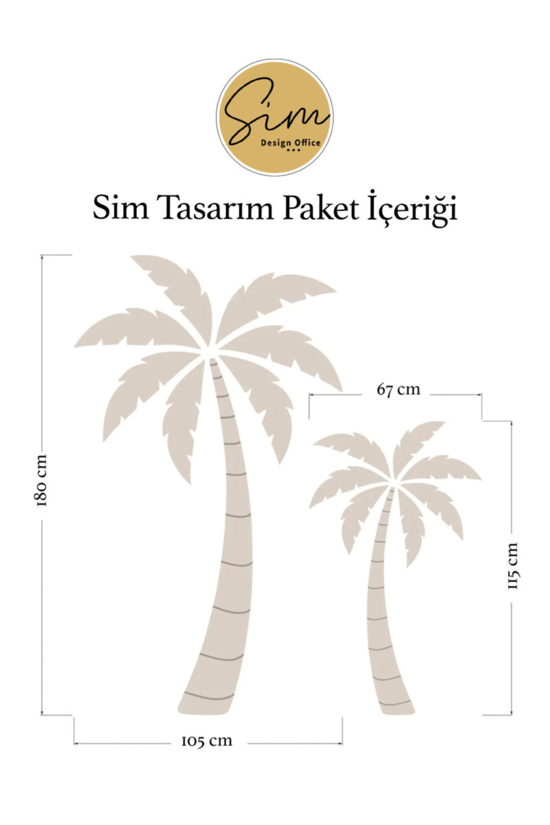 Boho Bej Renk Modern Tropikal Palmiye Ağacı Duvar Sticker Seti