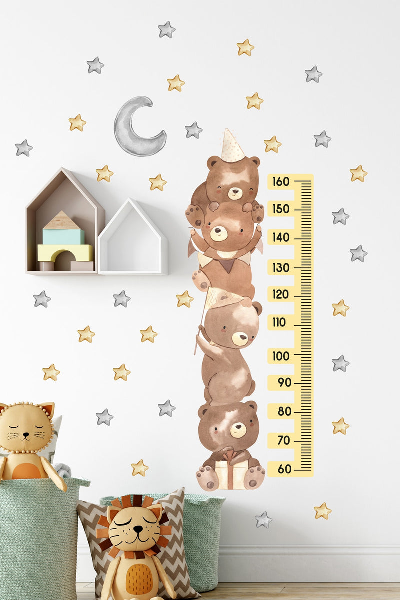 Suluboya Soft Ayıcıklar Boy Ölçer Çocuk Odası Duvar Sticker