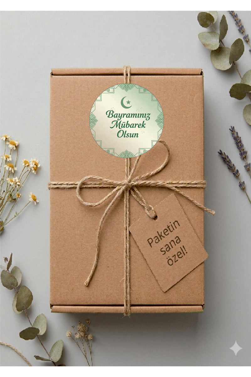 Bayramınız Mübarek Olsun yazılı, Paketleme Kutularına Özel Etiketler 4 cm Çapında 15 Adet Etiket