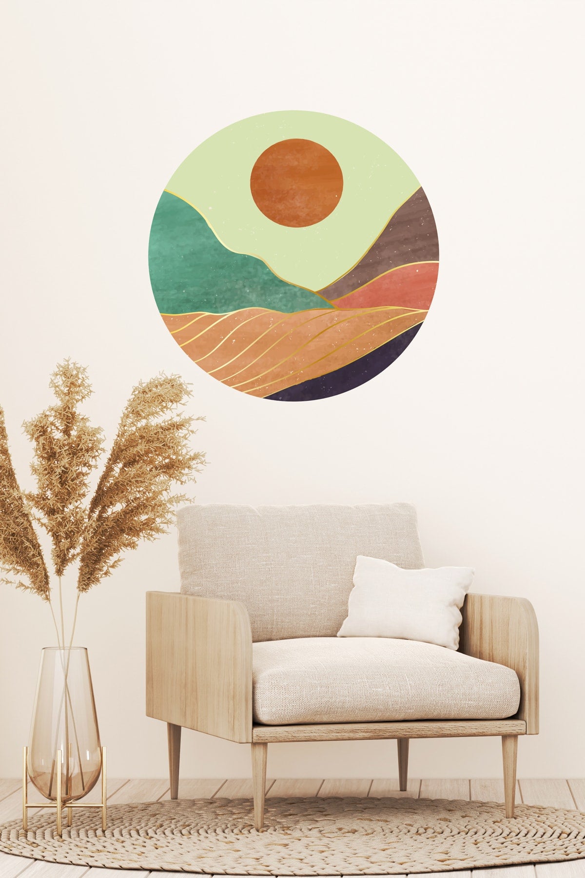 Soyut Desen Boho Yuvarlak Kesim Bohem Dekoratif Duvar Sticker Boho09