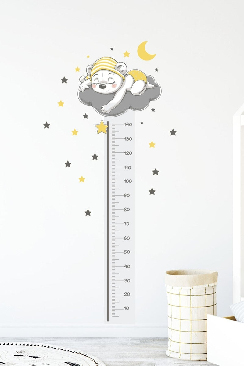 Sevimli Ayıcık Boy Ölçer Duvar Sticker Seti