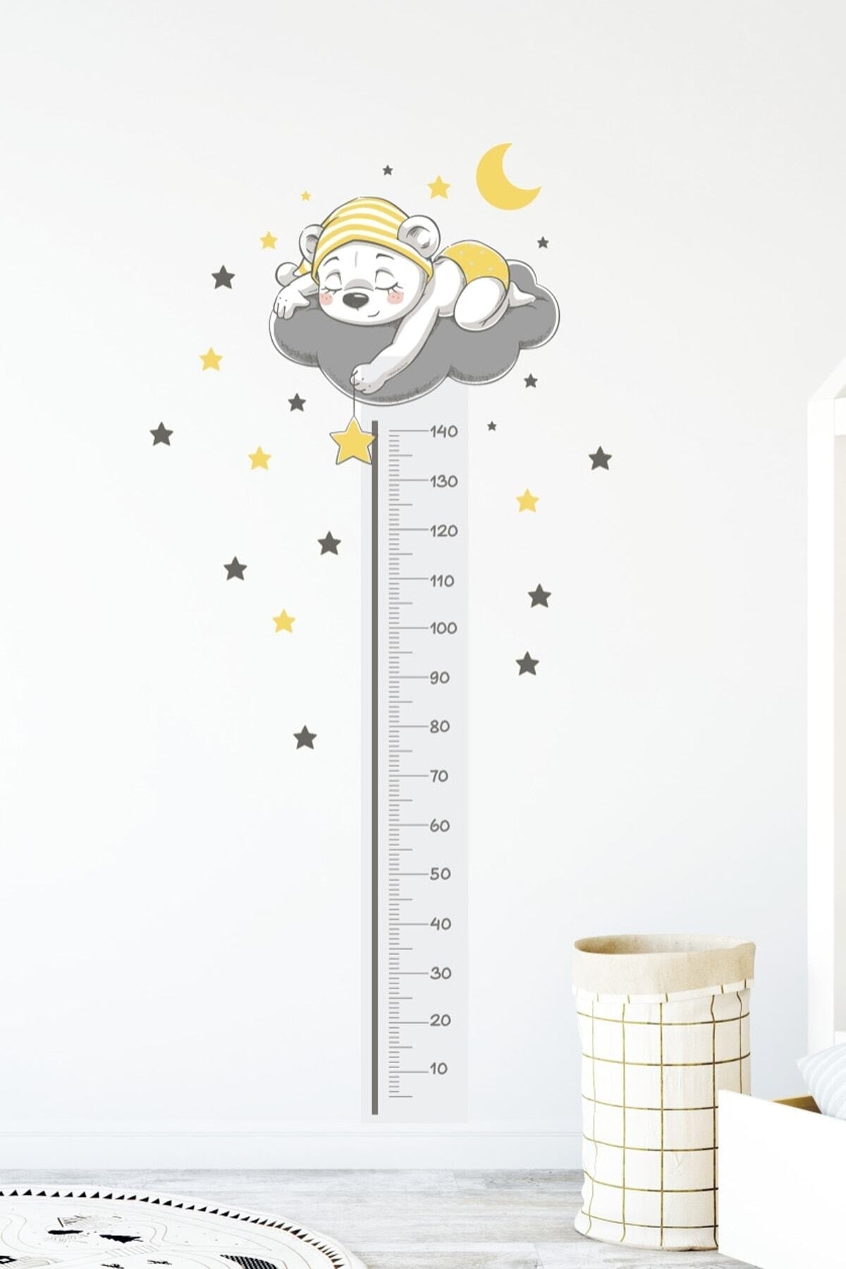 Sevimli Ayıcık Boy Ölçer Duvar Sticker Seti