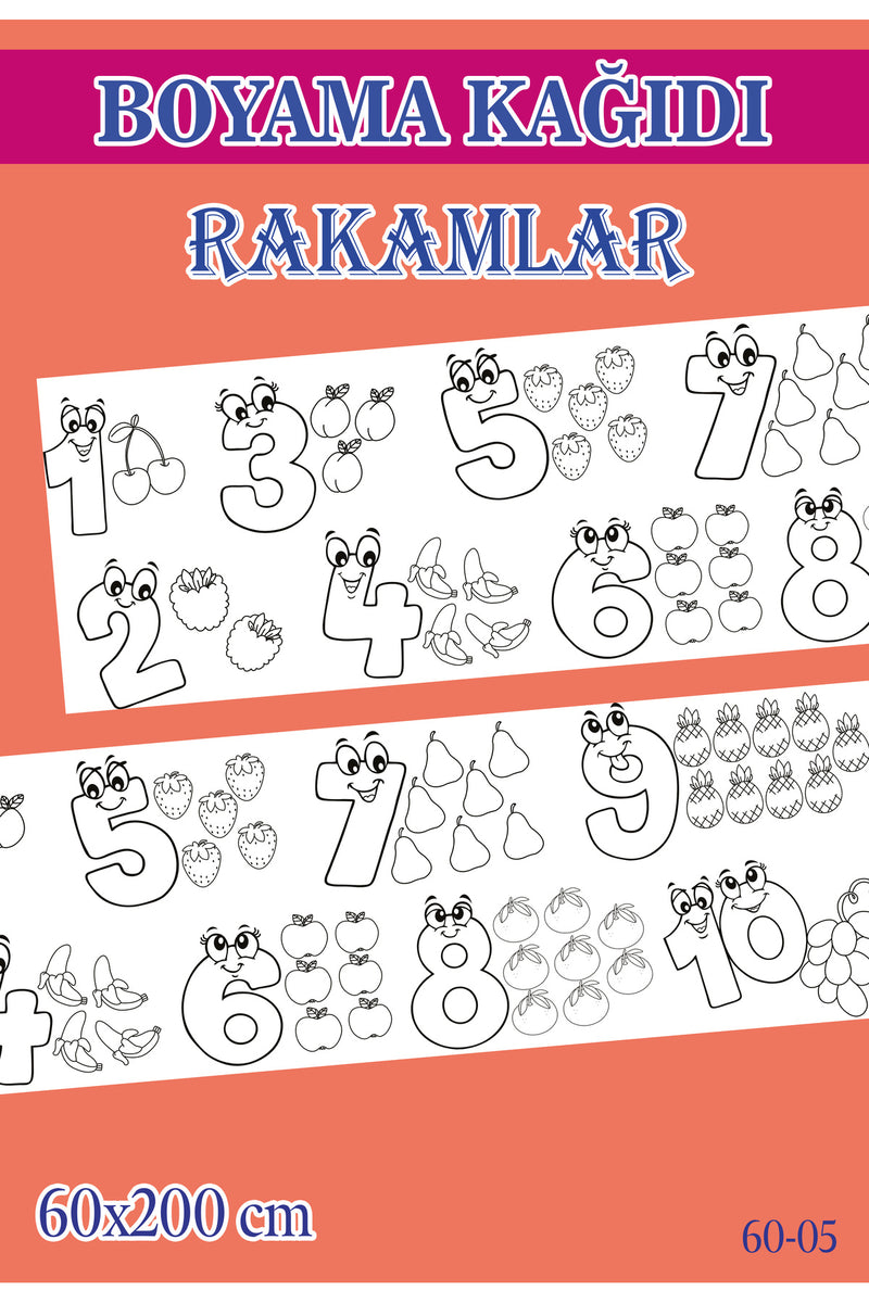 2 mt Rakamlar Tema Çocuk Aktivite Dev Boyama Kağıdı