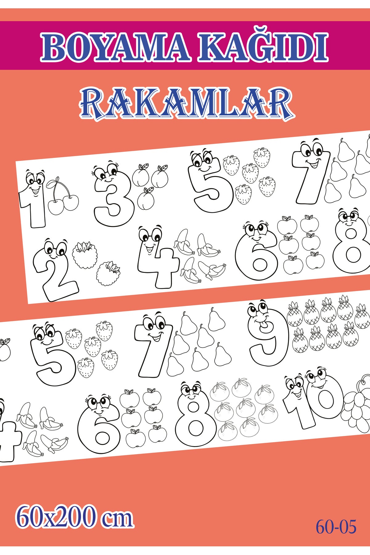 2 mt Rakamlar Tema Çocuk Aktivite Dev Boyama Kağıdı