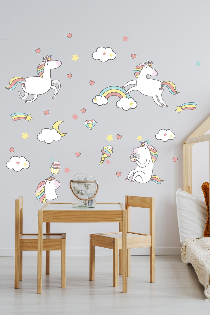 Pastel Mega Unicorn Set Çocuk Odası Duvar Sticker