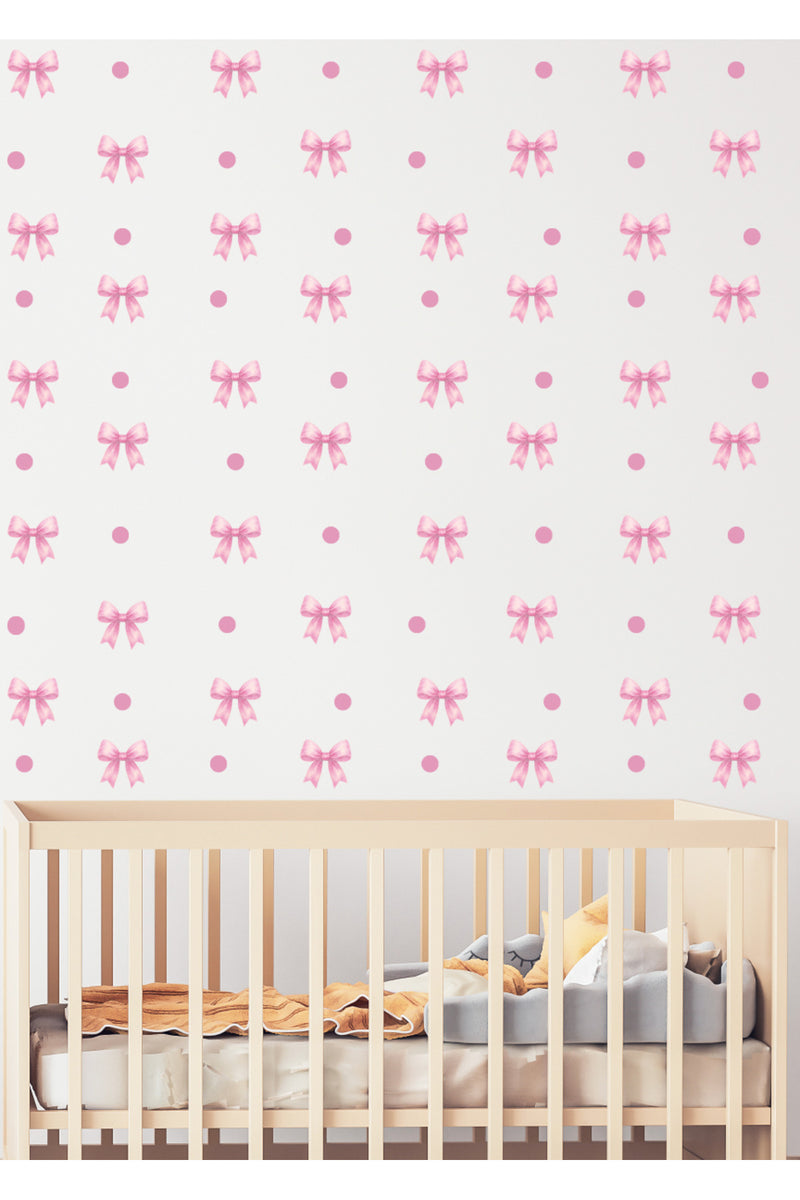 Pembe Renk Soft Kurdele Çocuk Odası Dekoratif Duvar Sticker Seti