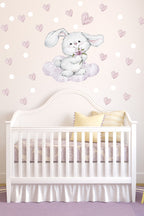Pembe Çiçekli Tavşan Bebek Odası Duvar Sticker Seti