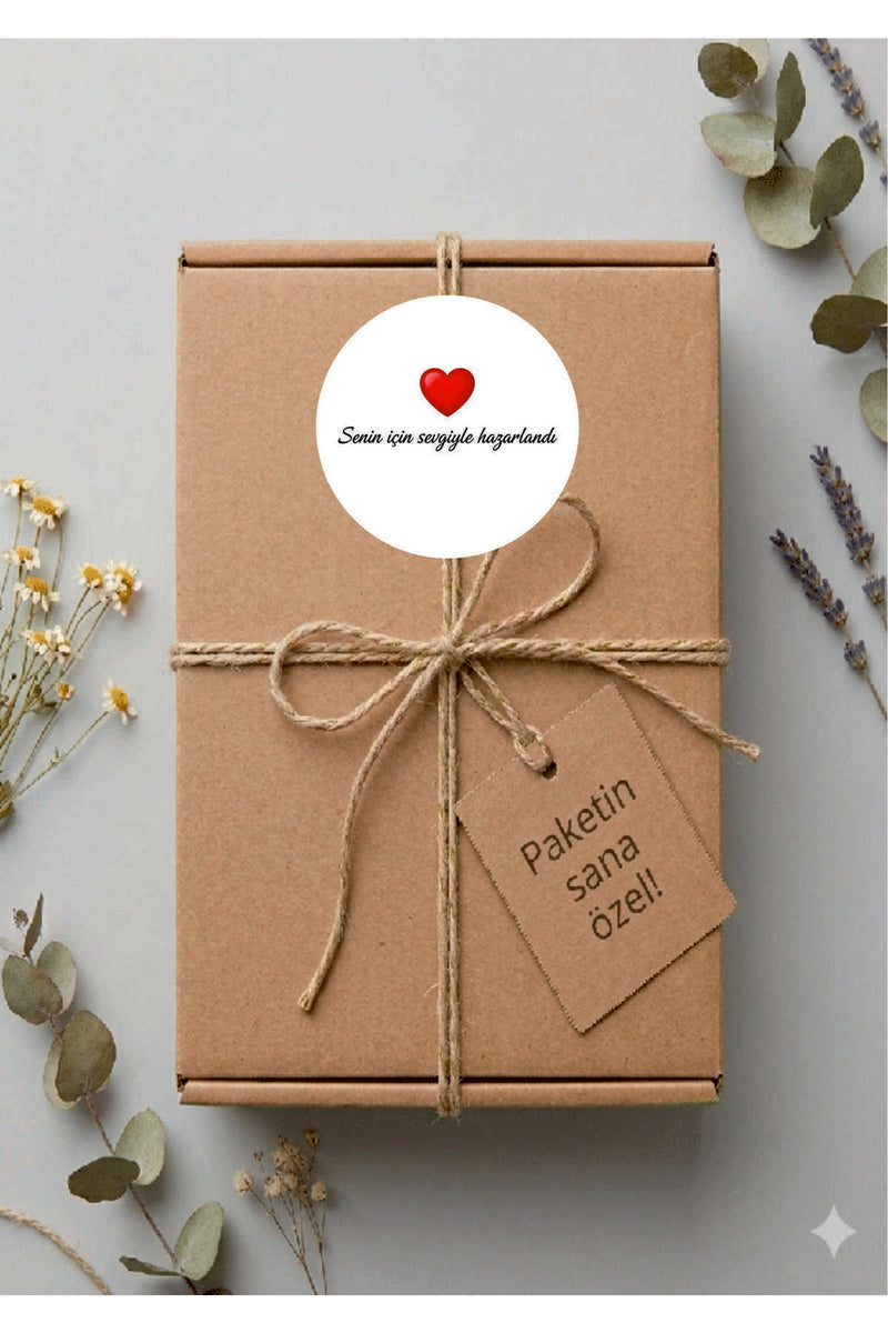 Paketleme Kutularına Özel Tasarım Etiketler 4 cm Çapında 15 Adet Sizin için sevgiyle hazırlandı