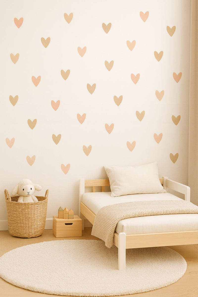 Boho Asimetrik Kalpler Çocuk Bebek Odası Duvar Sticker Seti - 195 Parça Kalp Sticker Seti