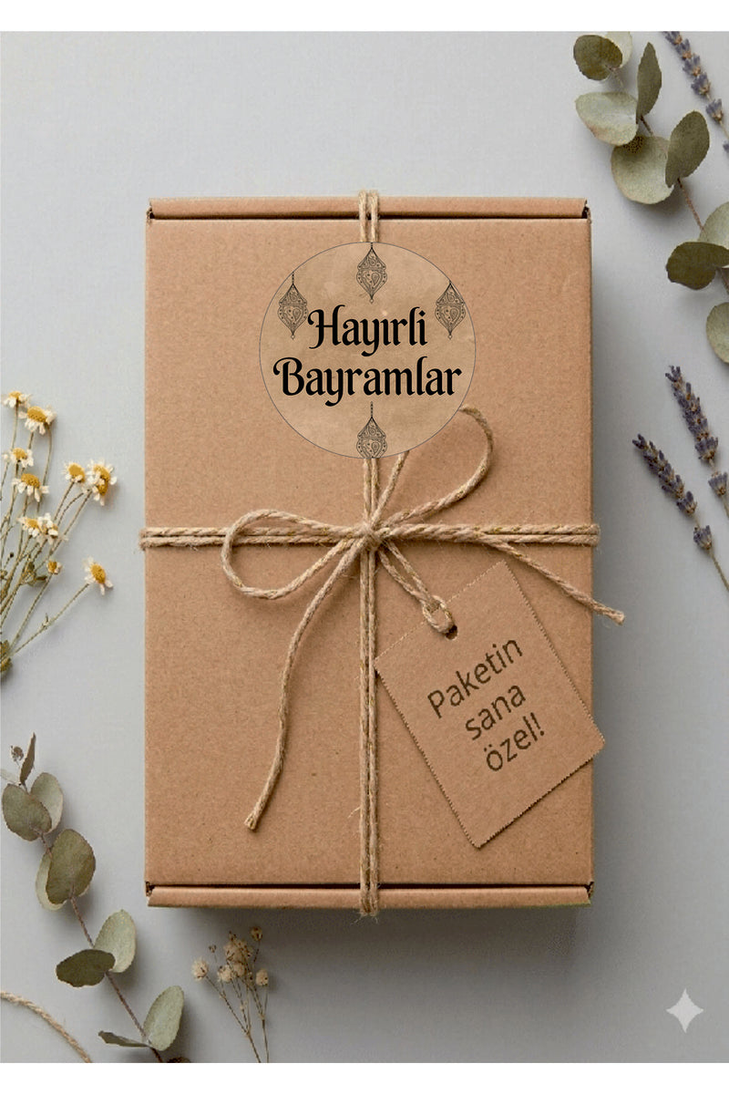 Hayırlı Bayramlar yazılı, Paketleme Kutularına Özel Tasarım Etiketler 4 cm Çapında 15 Adet Etiket