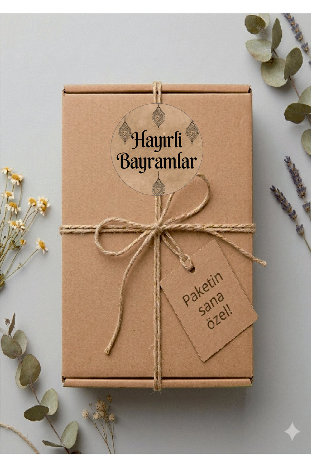Hayırlı Bayramlar yazılı, Paketleme Kutularına Özel Tasarım Etiketler 4 cm Çapında 15 Adet Etiket