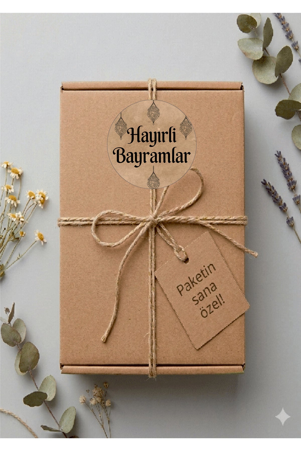 Hayırlı Bayramlar yazılı, Paketleme Kutularına Özel Tasarım Etiketler 4 cm Çapında 15 Adet Etiket