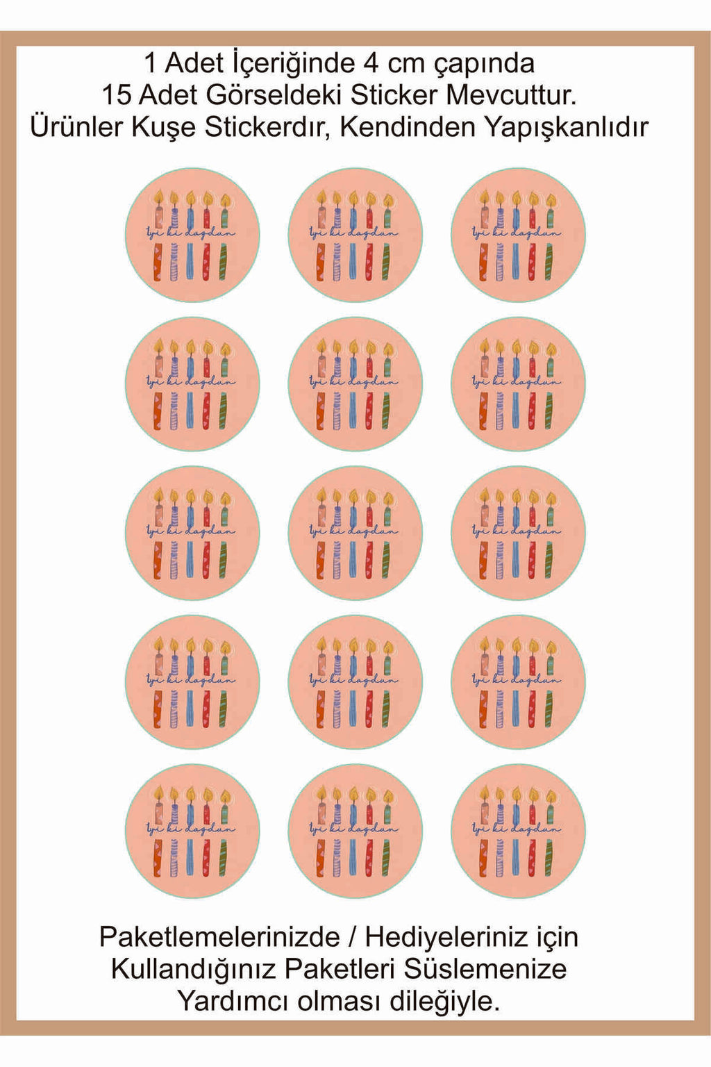 Doğum Günü tebrik sticker seti, 4x4 cm 15 adet Etiket seti