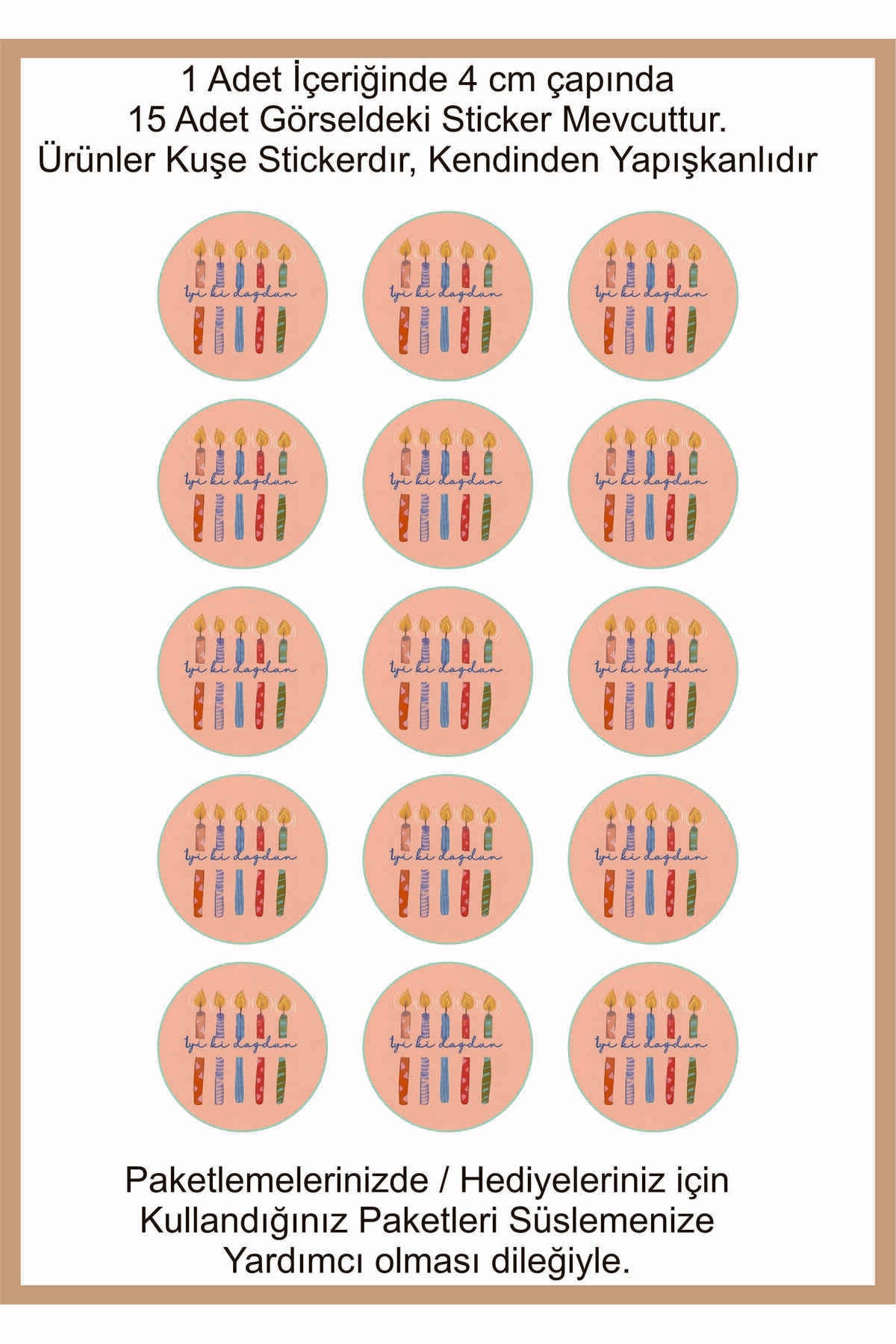 Doğum Günü tebrik sticker seti, 4x4 cm 15 adet Etiket seti