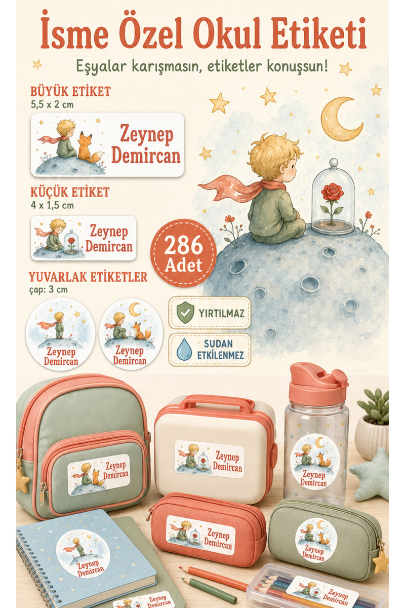 Küçük Prens Tema Okul Etiketi Kalem Defter Etiketi Özel İsim Yazılabilen Etiket 286 Adet İsim Etiketi