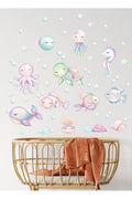 Pastel Rengarenk Okyanus Yaşamı Sevimli Balıklar Bebek Çocuk Odası Duvar Sticker Seti