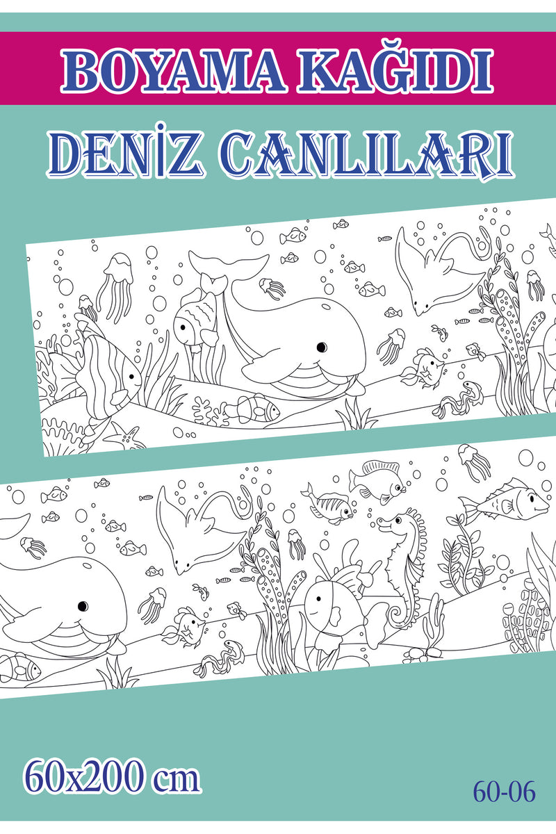 2 mt Deniz Canlıları Tema Çocuk Aktivite Dev Boyama Kağıdı