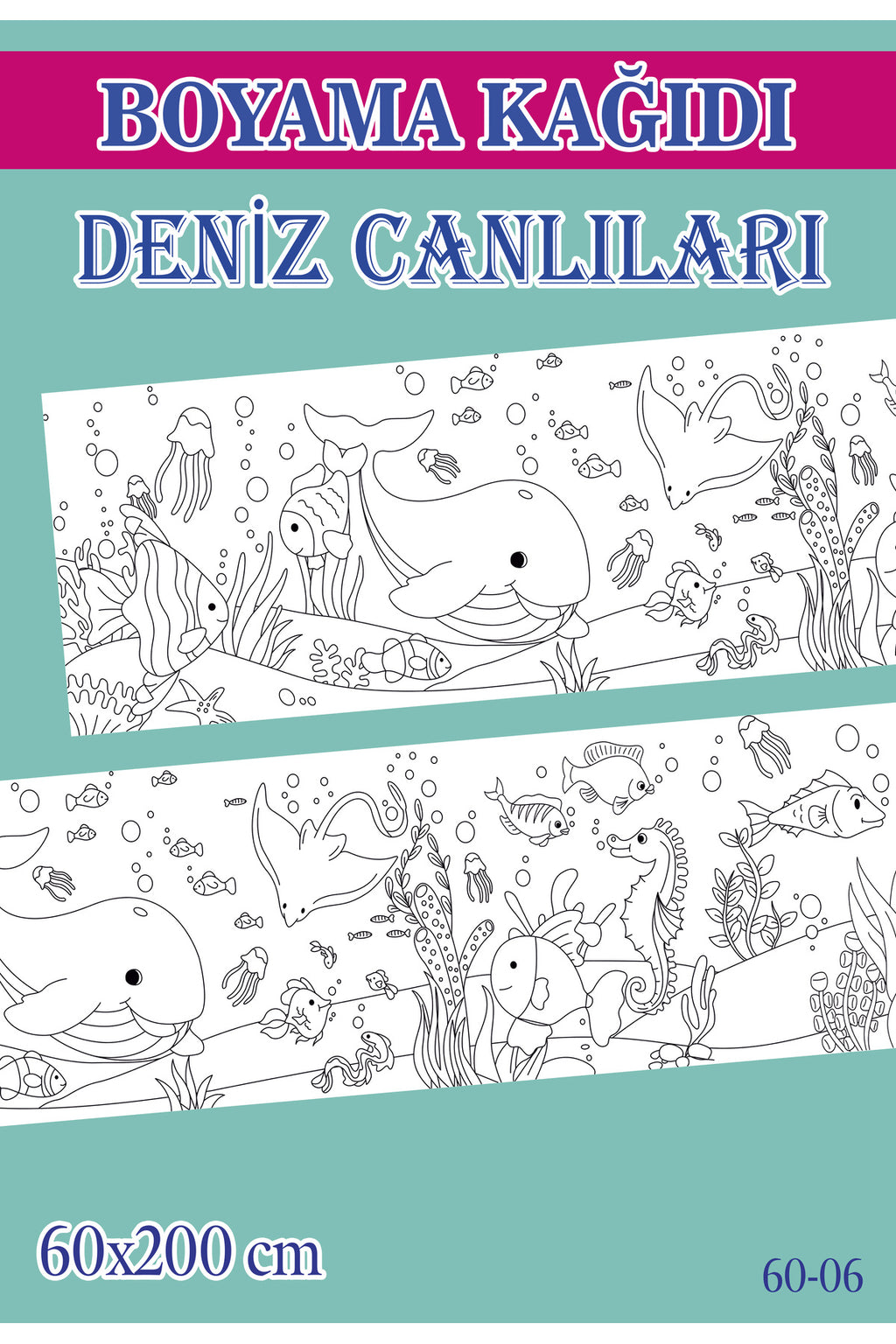 2 mt Deniz Canlıları Tema Çocuk Aktivite Dev Boyama Kağıdı