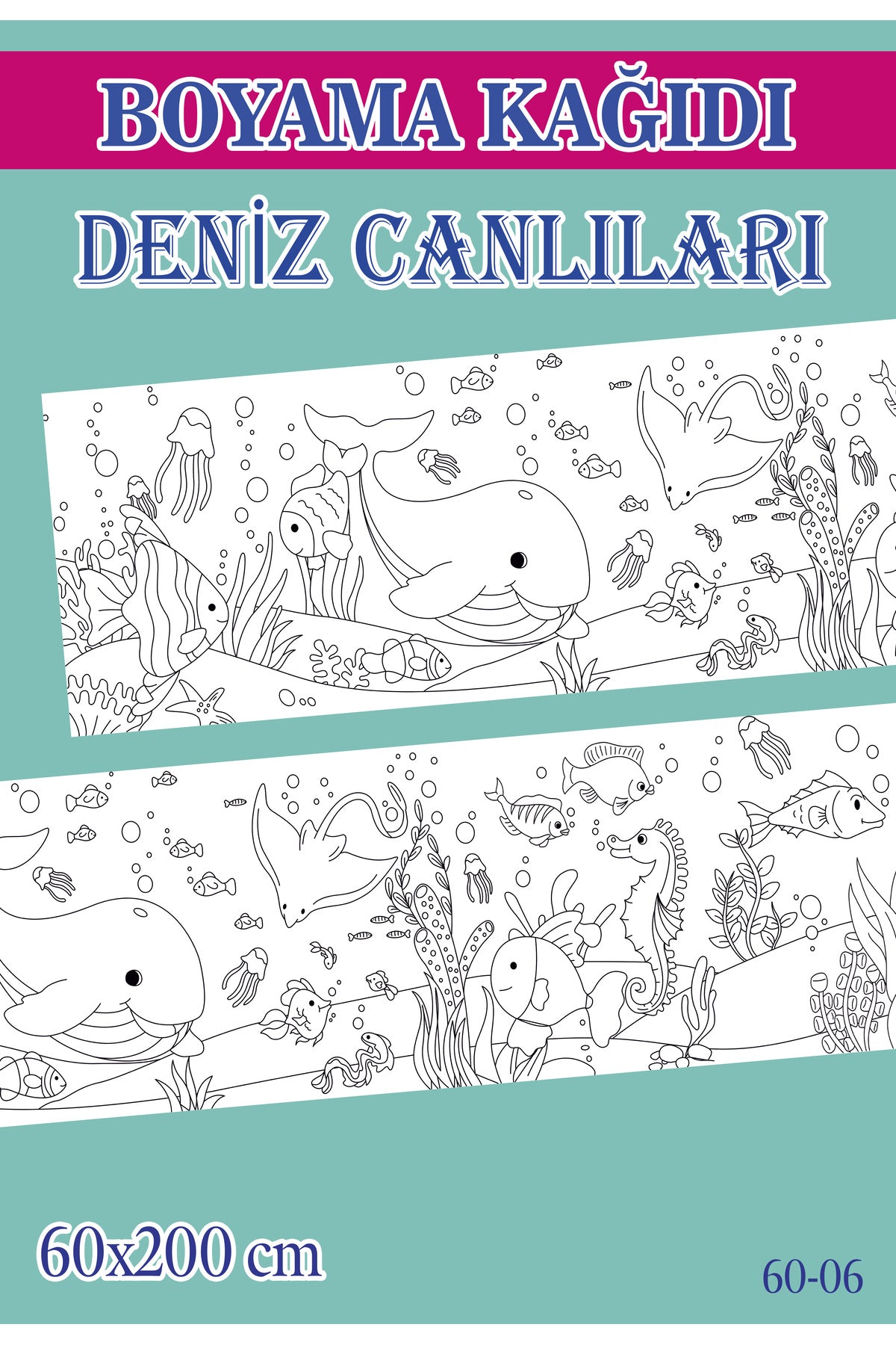 2 mt Deniz Canlıları Tema Çocuk Aktivite Dev Boyama Kağıdı