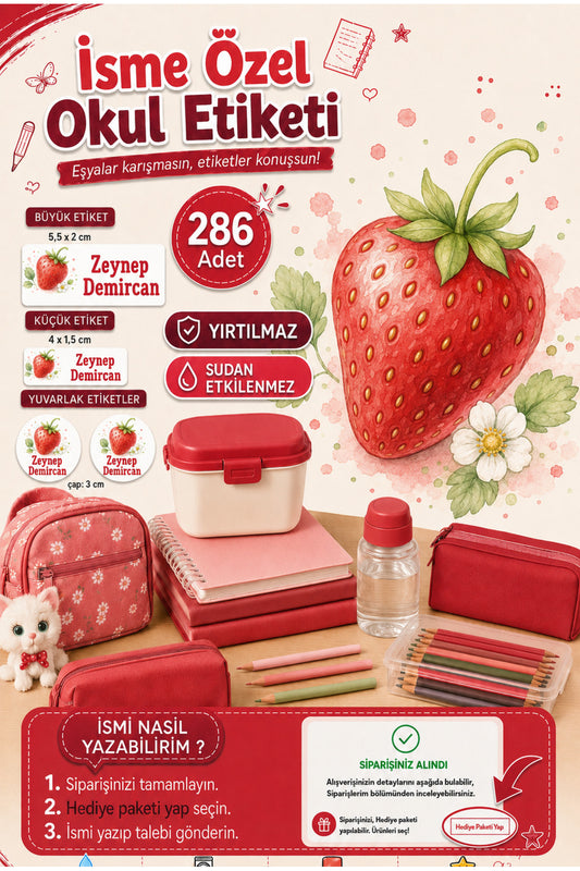 Strawberry Theme School Label Pen Notebook Label Customizable Name Label 286 Pieces Name Label