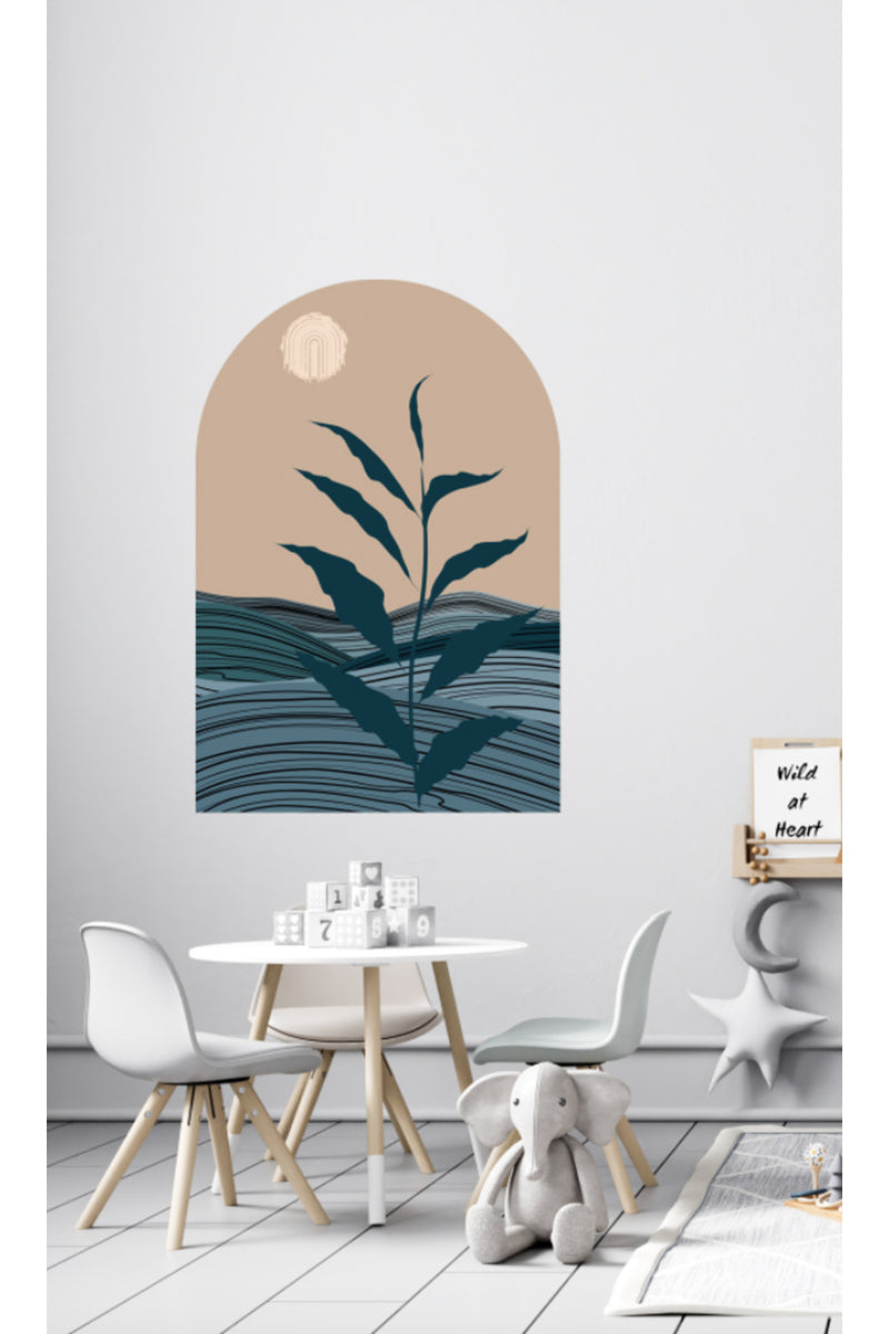 Bohem Kahverengi Mavi Mimari Arch Dekoratif Duvar Sticker