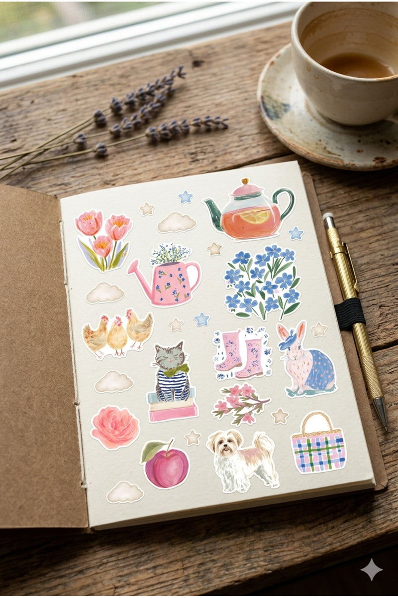 4’lü Pembe Bahar Sticker Seti - Dekoratif Etiket - Ajanda Bullet journal- 34 adet etiket