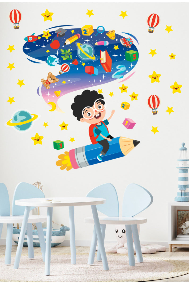 Kalem Uzay-Roket Okula Dönüş Anaokulu Kreş Okul Çocuk Odası Duvar Kapı Sticker