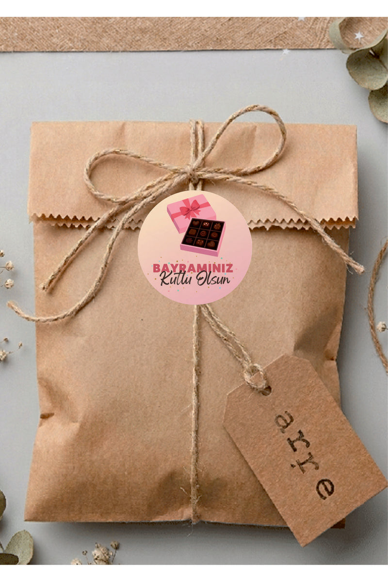 Bayramınız Kutlu Olsun yazılı, Paketleme Kutularına Özel Etiketler 4 cm Çapında 15 Adet Etiket