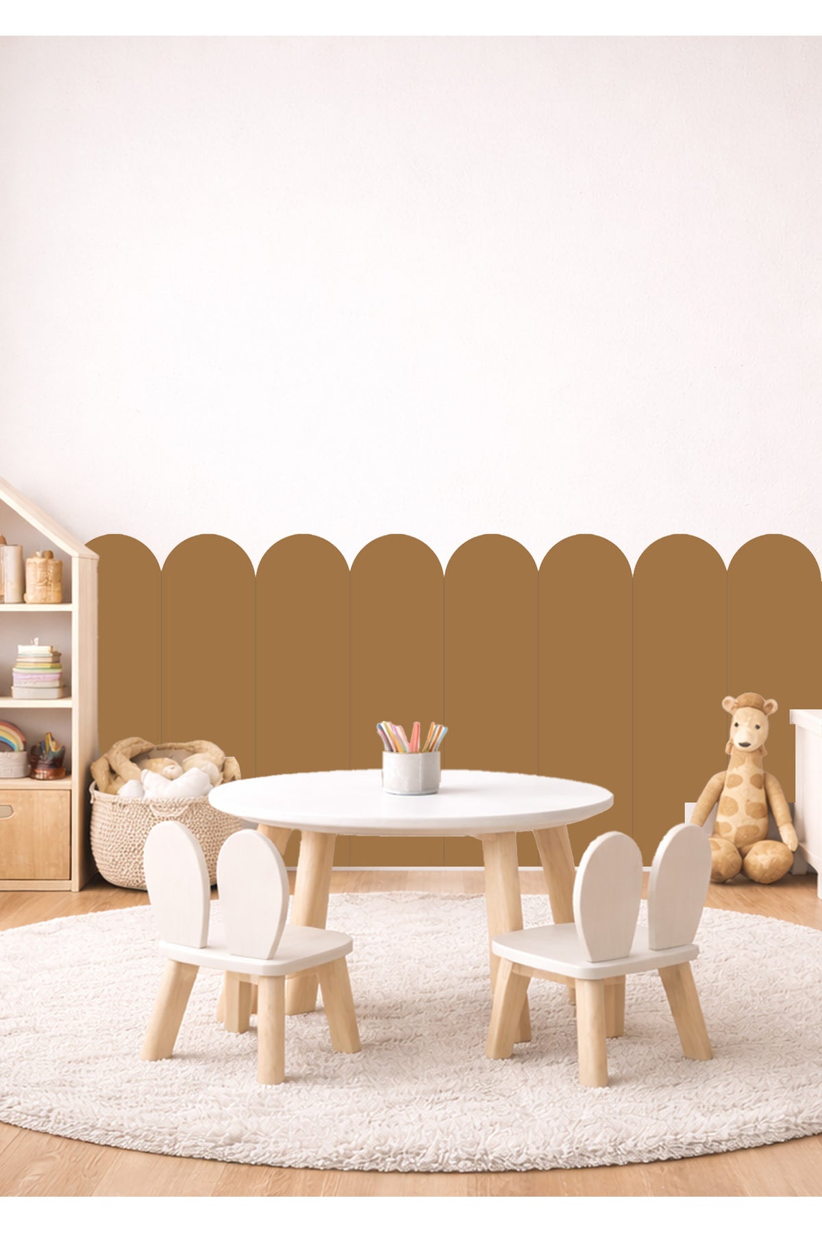 Oval Kavisli Çizgili Duvar Kaplama Panel Folyosu Sticker Seti