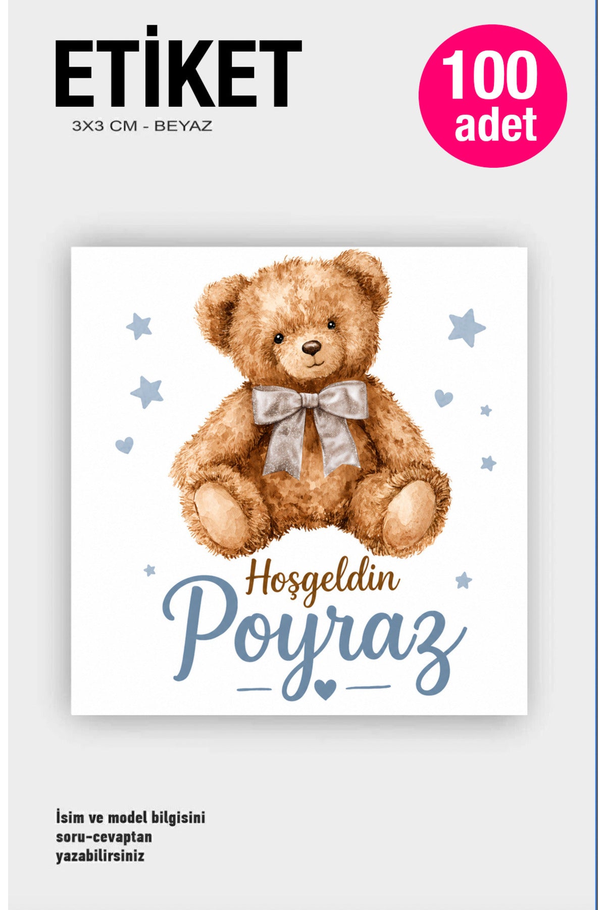İsme Özel Doğum Günü Babyshower Hoşgeldin Bebek Etiketi 3cm 100 Adet Etiket