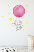 Pembe Balonlu Sevimli Fil Duvar Sticker Seti