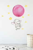 Pembe Balonlu Sevimli Fil Duvar Sticker Seti